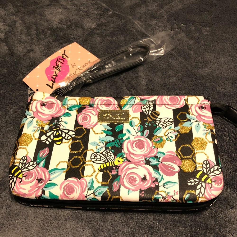 NWT•Betsy Johnson floral/stripe double wristlet